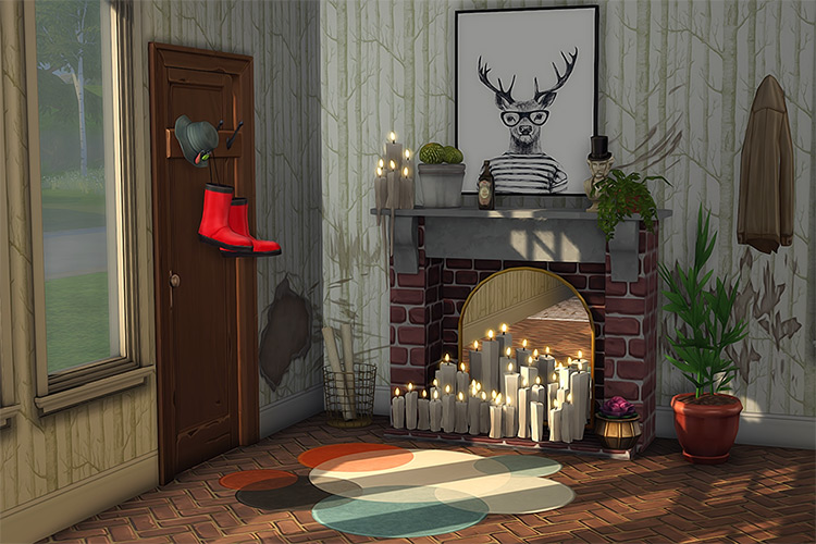 Romantic candlelit fireplace custom CC for TS4