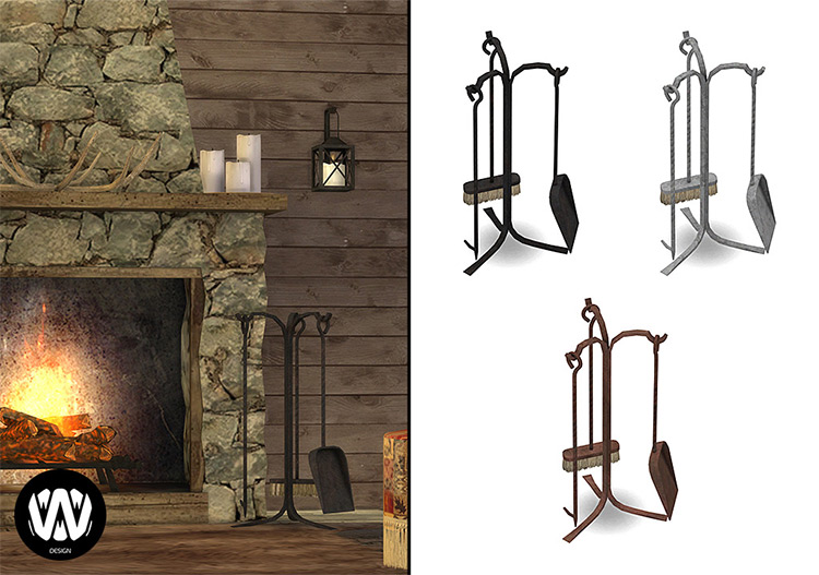 Fireplace tool set CC for The Sims 4