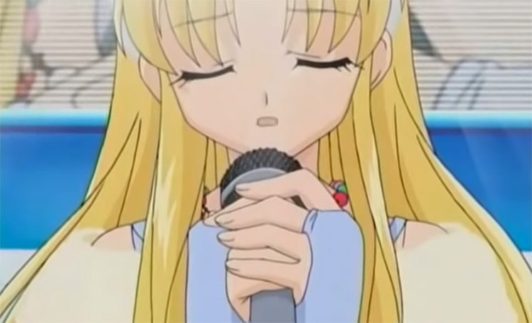 Mistsuki Kouyama yellow haired anime girl singing