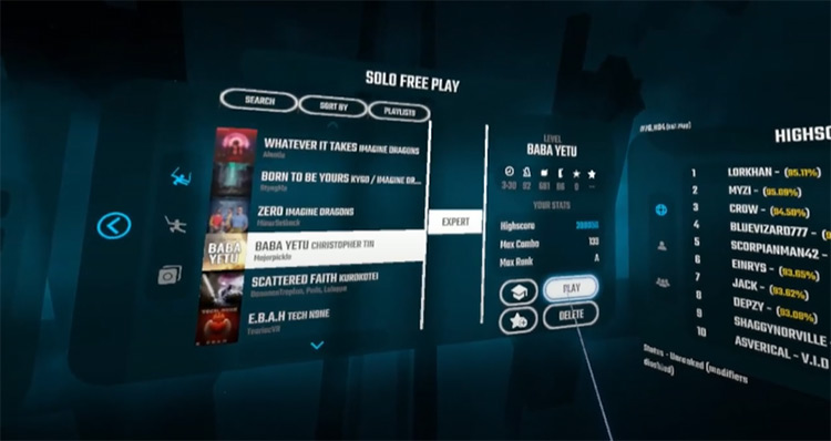 Baba Yetu Beat Saber song selection menu