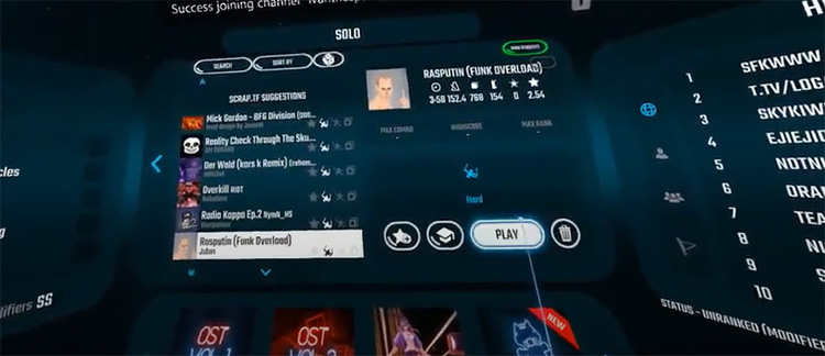 Rasputin Beat Saber song selection menu