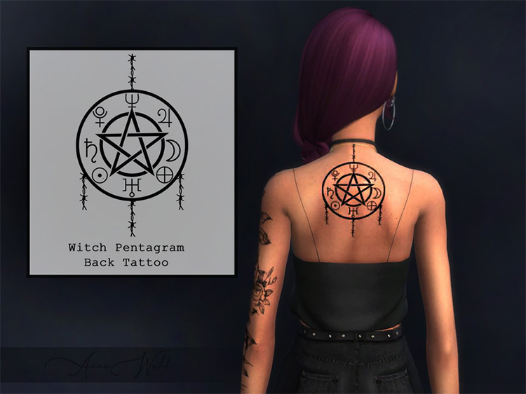 Witchcraft Tattoo + Witch Pentagram Back Tattoo Sims 4 CC