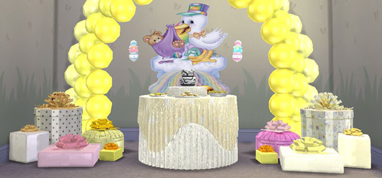 Yellow Balloon Arch with Presents - Sims 4 Baby Shower