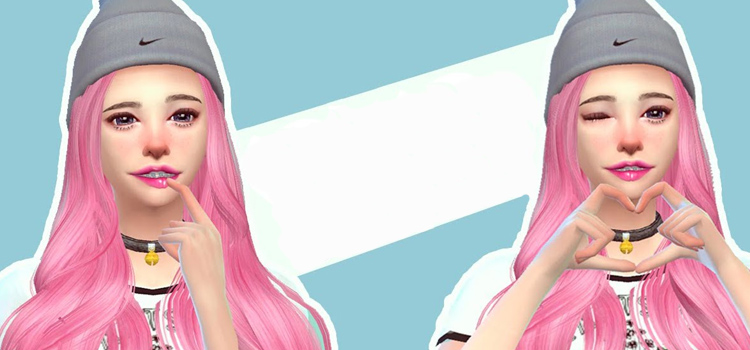 Pink haired Sim girl with braces