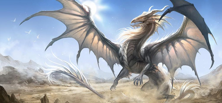 Fierce white-colored dragon digital painting