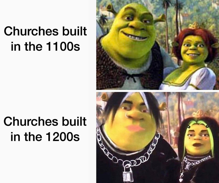 Churches built in the 1100s vs 1200s meme