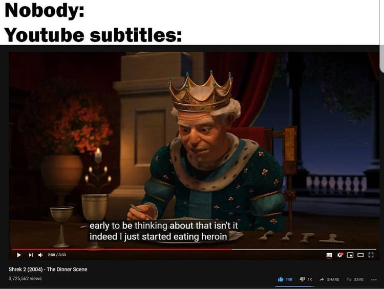 Shrek youtube subtitles meme