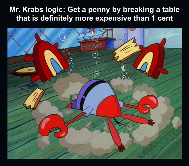 Krabs breaks a table meme