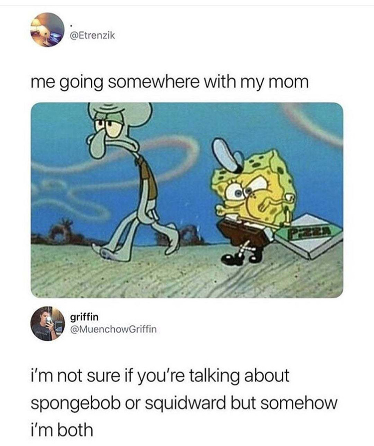 Squidward and Spongebob embarrassed meme