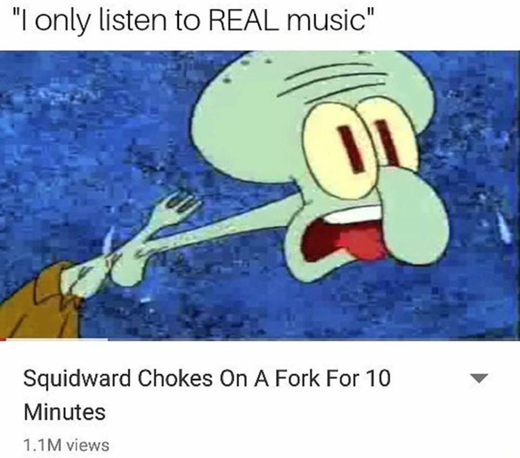 Squidward swallowing a fork meme