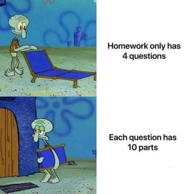 When homework has four questions meme