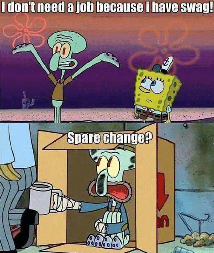 Squidward spare change meme