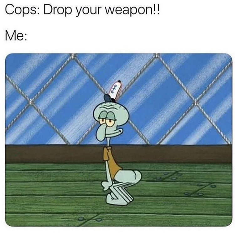 Drop your weapon Squidward meme