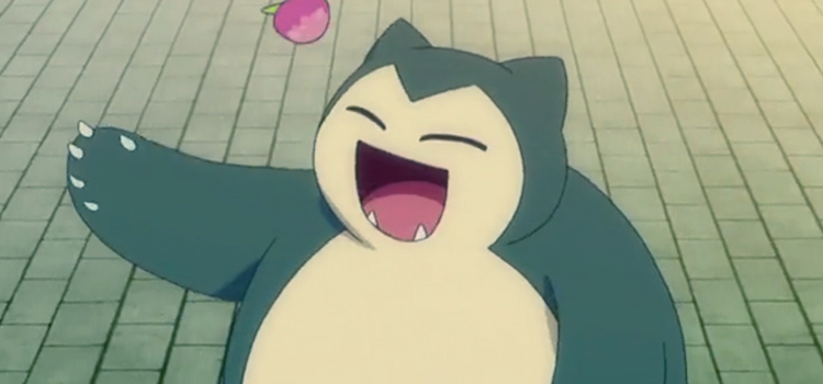 Happy Snorlax eating food - Pokemon anime screenshot