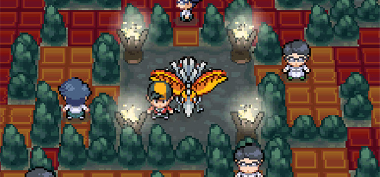 Shiny Ho-Oh inside Seafoam Islands (Pokémon HeartGold