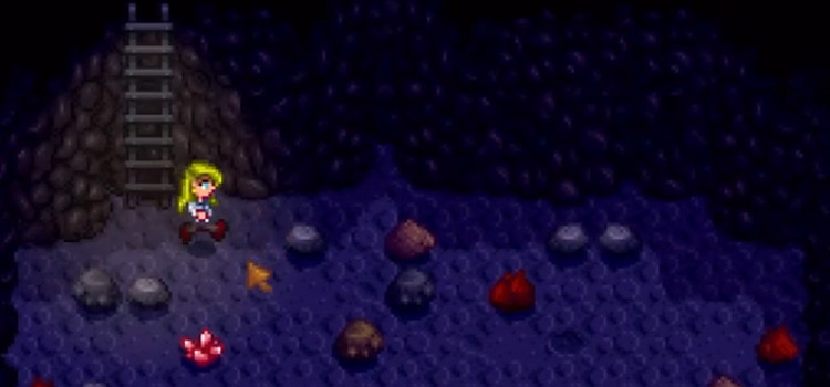 Fire Quartz in the mine in Stardew Valley