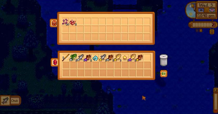 Fishing for fire quartz in Stardew Valley