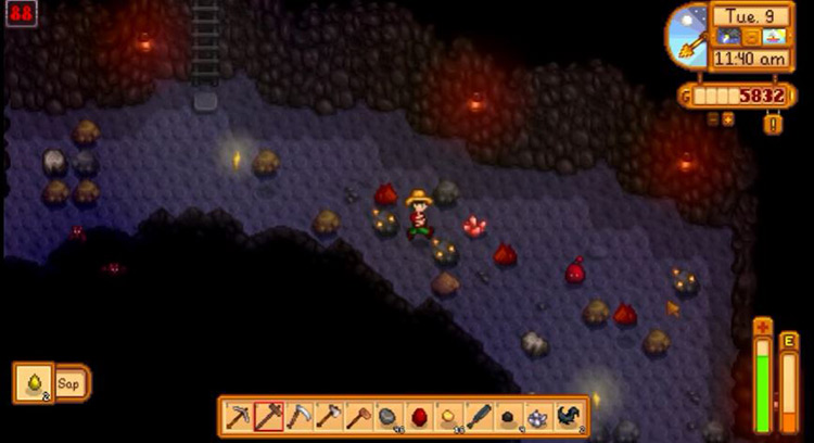 Fire quartz forageable in the mines / Stardew Valley Screenshot