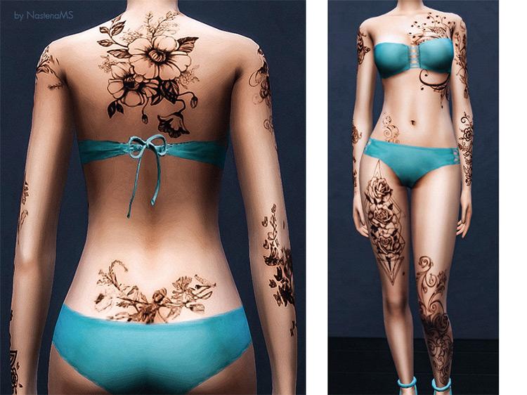 Henna Flowers Tattoo CC for The Sims 4
