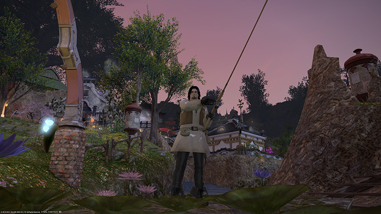Character fishing close-up in FFXIV