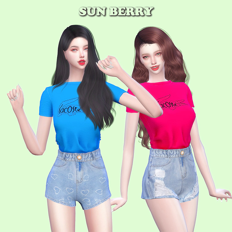 Lacoste T-Shirt + Jean Shorts / Sims 4 CC
