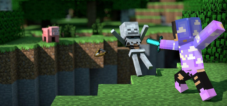 Vaporwave Eboy fighting Skeleton in Minecraft