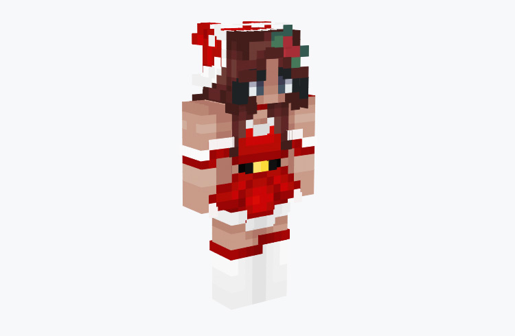 Girl in Red Christmas Skirt with Mistletoe / Minecraft Skin