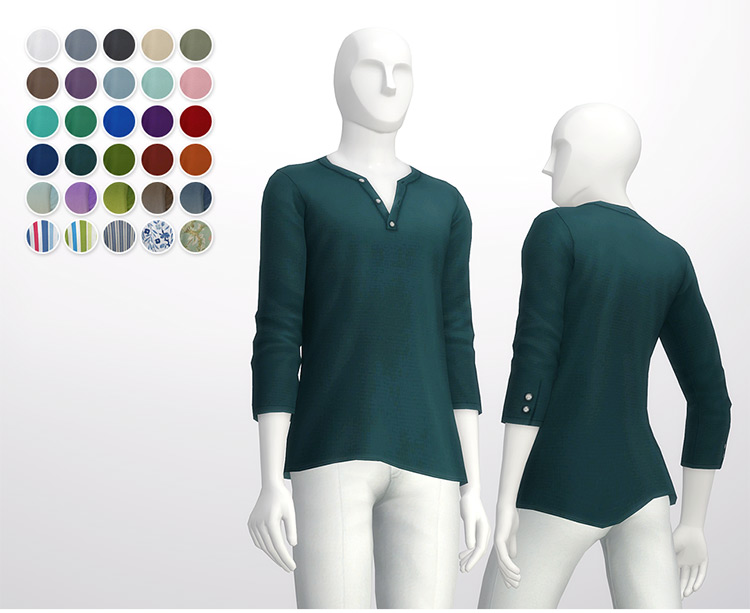 Half Sleeve Henley-Neck T-shirt CC for The Sims 4