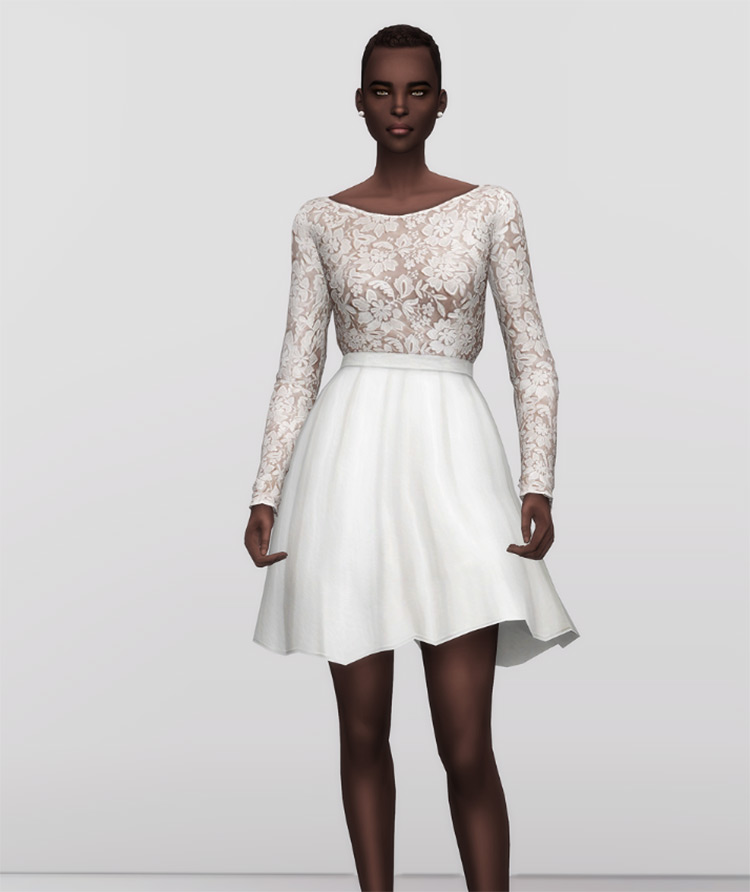 White Clover Embroidered Mini Dress / TS4 CC