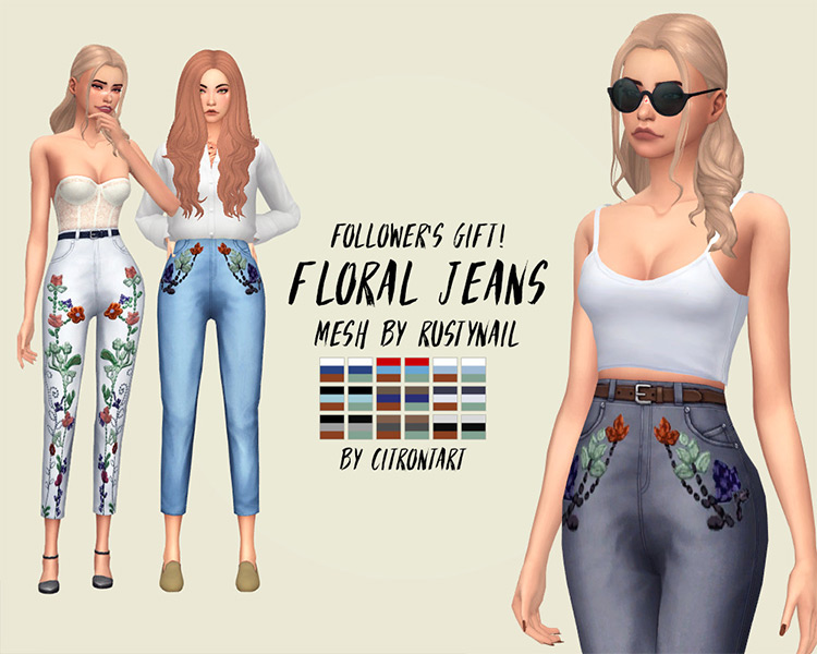 Floral Jeans Recolor for The Sims 4