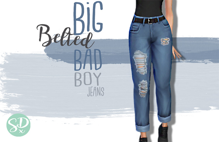 Big Belted Bad Boy Jeans (For Girls) Sims 4 CC