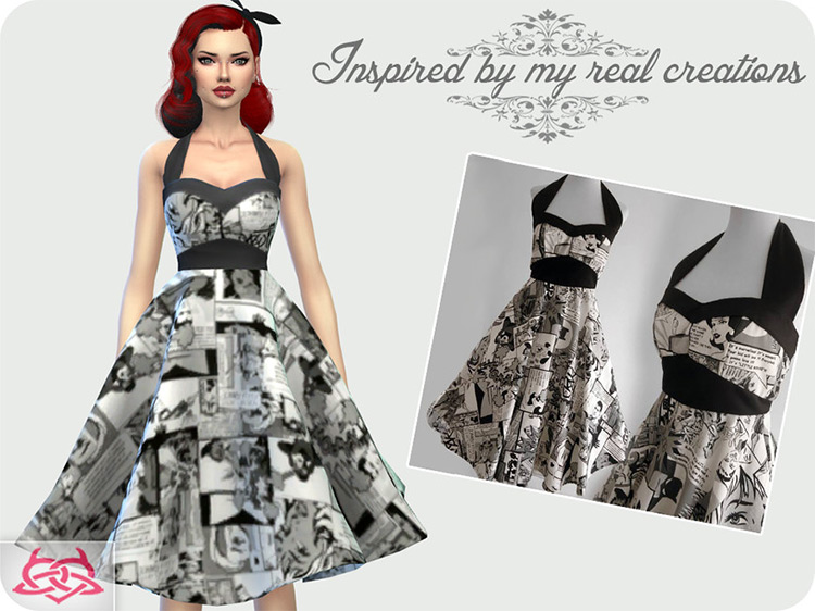 Sarah Print B&W Dress for The Sims 4