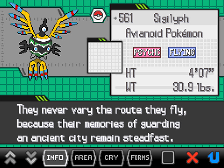 Sigilyph Pokedex in Pokemon Black and White