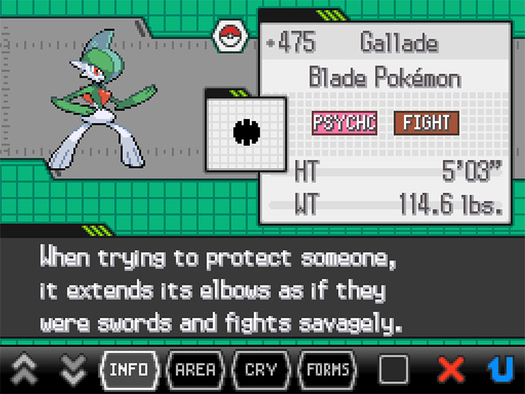 Gallade Pokedex in Pokemon Black and White