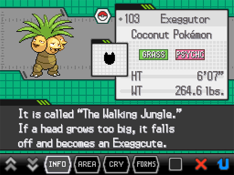 Exeggutor Pokedex in Pokemon Black and White