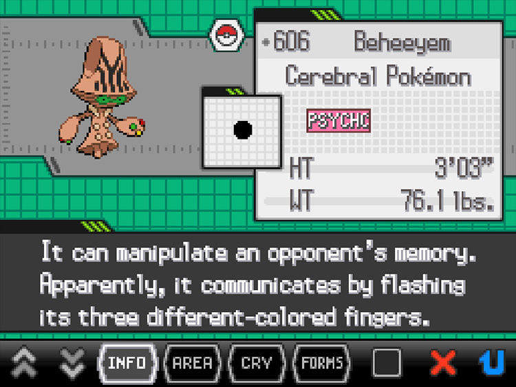 Beheeyem Pokedex in Pokemon Black and White