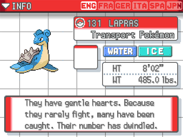 Lapras Pokedex in Pokemon HeartGold