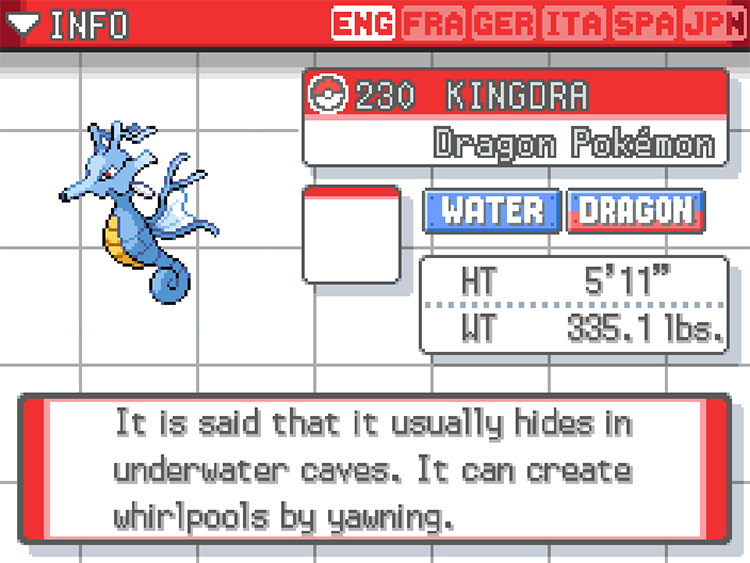 Kingdra Pokedex in Pokemon HeartGold