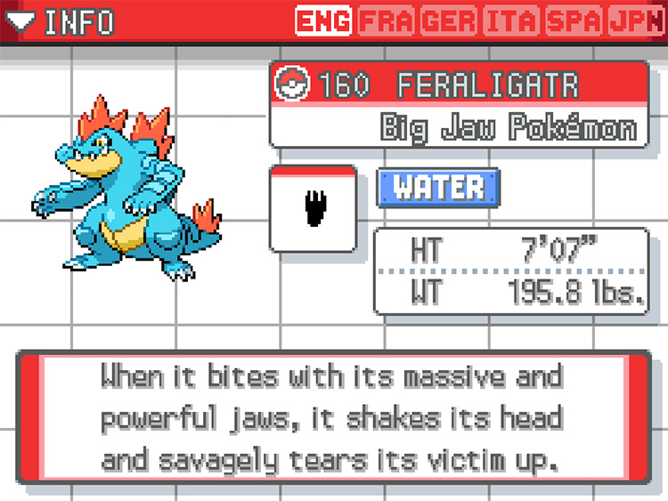 Feraligatr Pokedex in Pokemon HeartGold