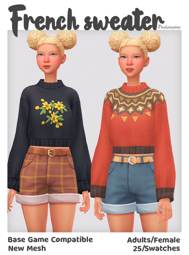 French Sweater For Girls (Maxis Match) Sims 4 CC