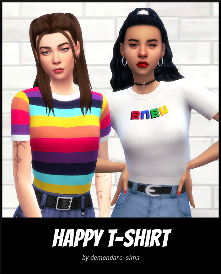 Happy T-Shirt Female CC for The Sims 4