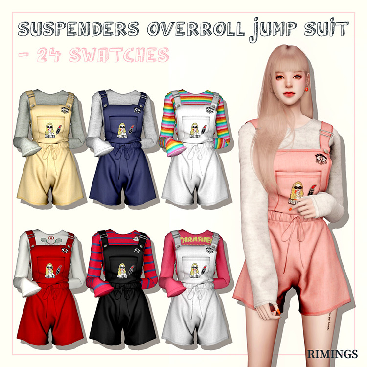 Suspenders Overall Jumpsuit by Rimings / Sims 4 CC