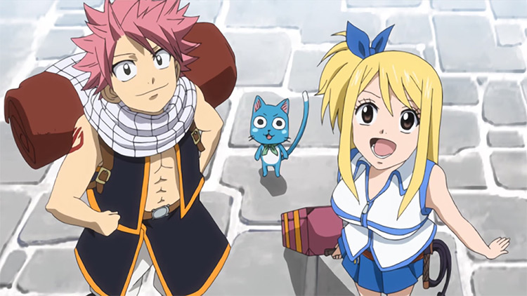 Natsu, Happy and Lucy in Fairy Tail Anime