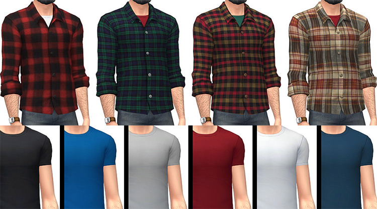 Buttoned Flannels & Undershirts / Sims 4 CC