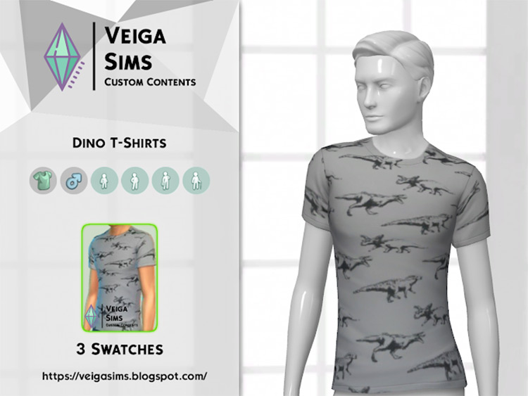 Dino T-Shirts For Men / Sims 4 CC