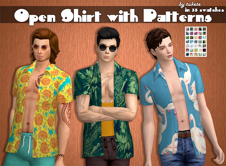 Open Shirt With Patterns / Sims 4 CC