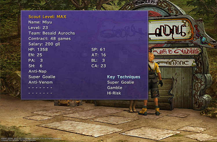 Miyu Blitzball Contract Info in FFX HD (Screenshot)