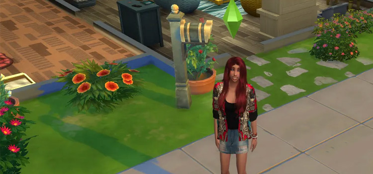 Sims character with green diamond
