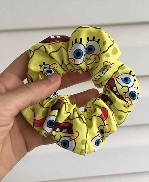 Yellow SpongeBob hair scrunchie