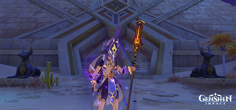 Cyno holding Staff of the Scarlet Sands (Genshin)